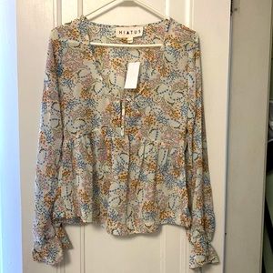 Floral, bohemian empire waist long-sleeve top